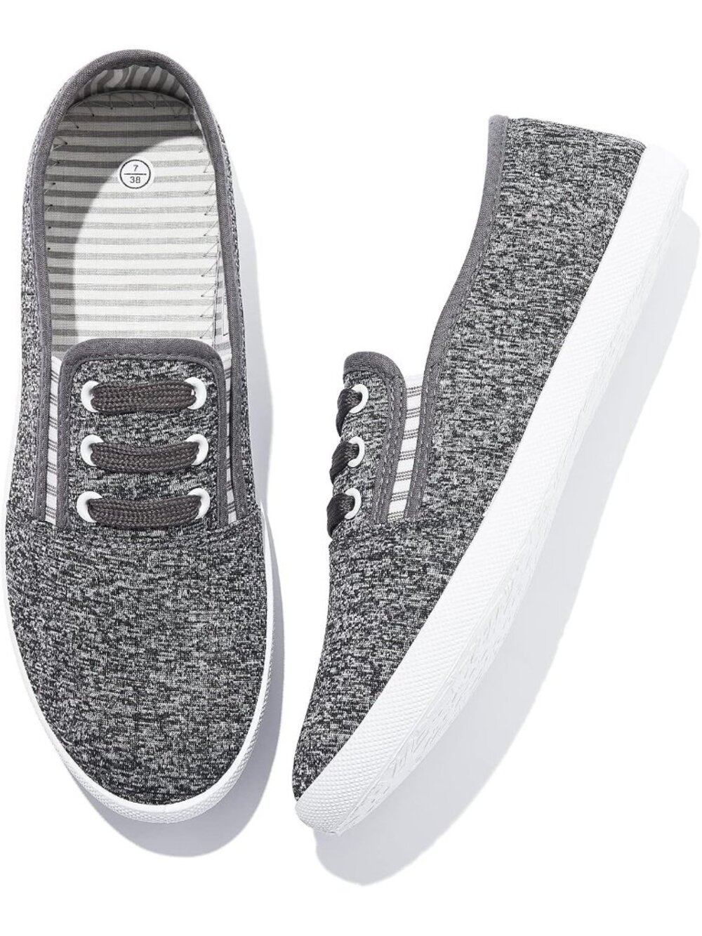 🆕Women's Deep Grey Canvas Slip On Sneakers Casual Walking Non Slip Work Shoes